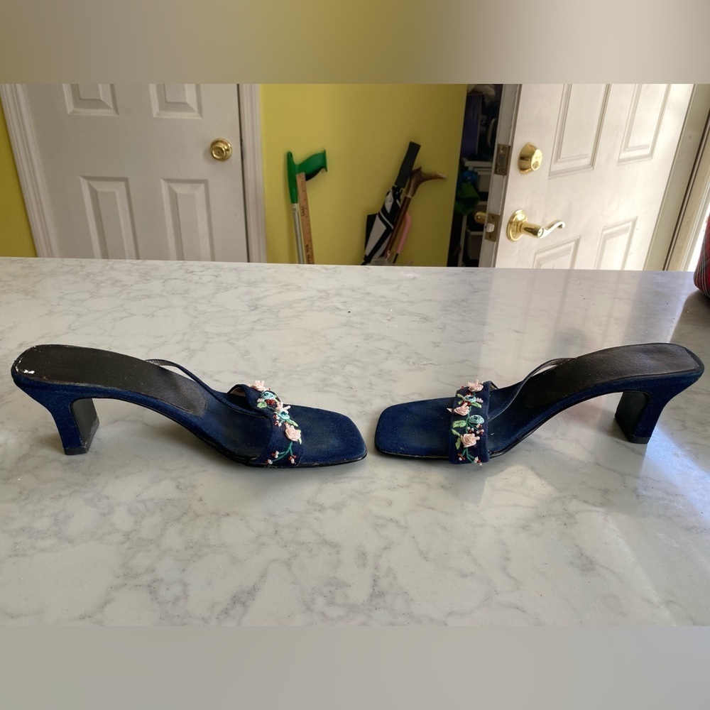 Bandolino Blue Denim Slides with Rosette Embellishments 7.5